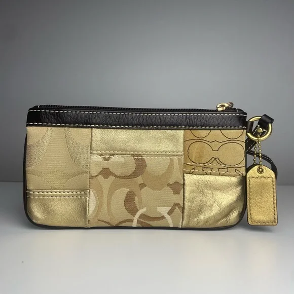 Coach Signature Gold Patchwork Y2K Wristlet - Picture 4 of 12